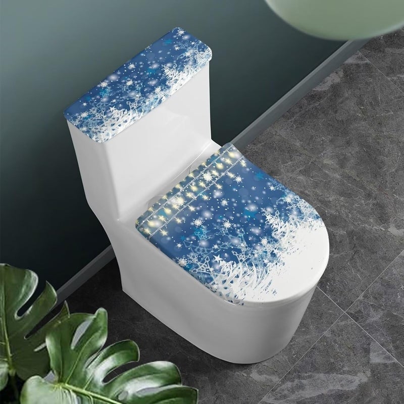 Kathyboom Snow Christmas Tree Toilet Lid Cover Tank Lid Covers Splash Resistant Toilet Seat Covers with Elastic Edge Fit Most Round and Elongated Toilet Bathroom Decor - Image 2